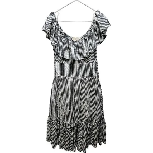 Tory Burch | Dresses | Tory Burch Eyelet Embroidered Stripe Flounce Ruffles  Midi Dress Size 6 Msrp 548